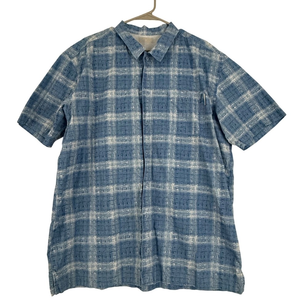 Columbia PFG Fishing Shirt Men Large Blue Plaid Short Sleeve Vented Button Up